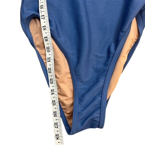 J. Crew One Strap Ribbed One Piece Swimsuit Size 4 Blue One Shoulder Beach - Picture 6 of 11